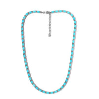 Premium Sleeping Beauty Turquoise and White Zircon Tennis Necklace 18 Inches in Platinum Over Sterling Silver 27.60 ctw