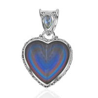 Sajen Silver Rainbow Obsidian Pendant, Blue Topaz Accent Pendant, Heart Pendant, Sterling Silver Pendant 13.60 ctw