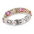 Premium Ouro Fino Rubellite and Natural White Zircon Band Ring in Vermeil Yellow Gold and Platinum Over Sterling Silver 1.00 ctw - Sticky add to cart bar