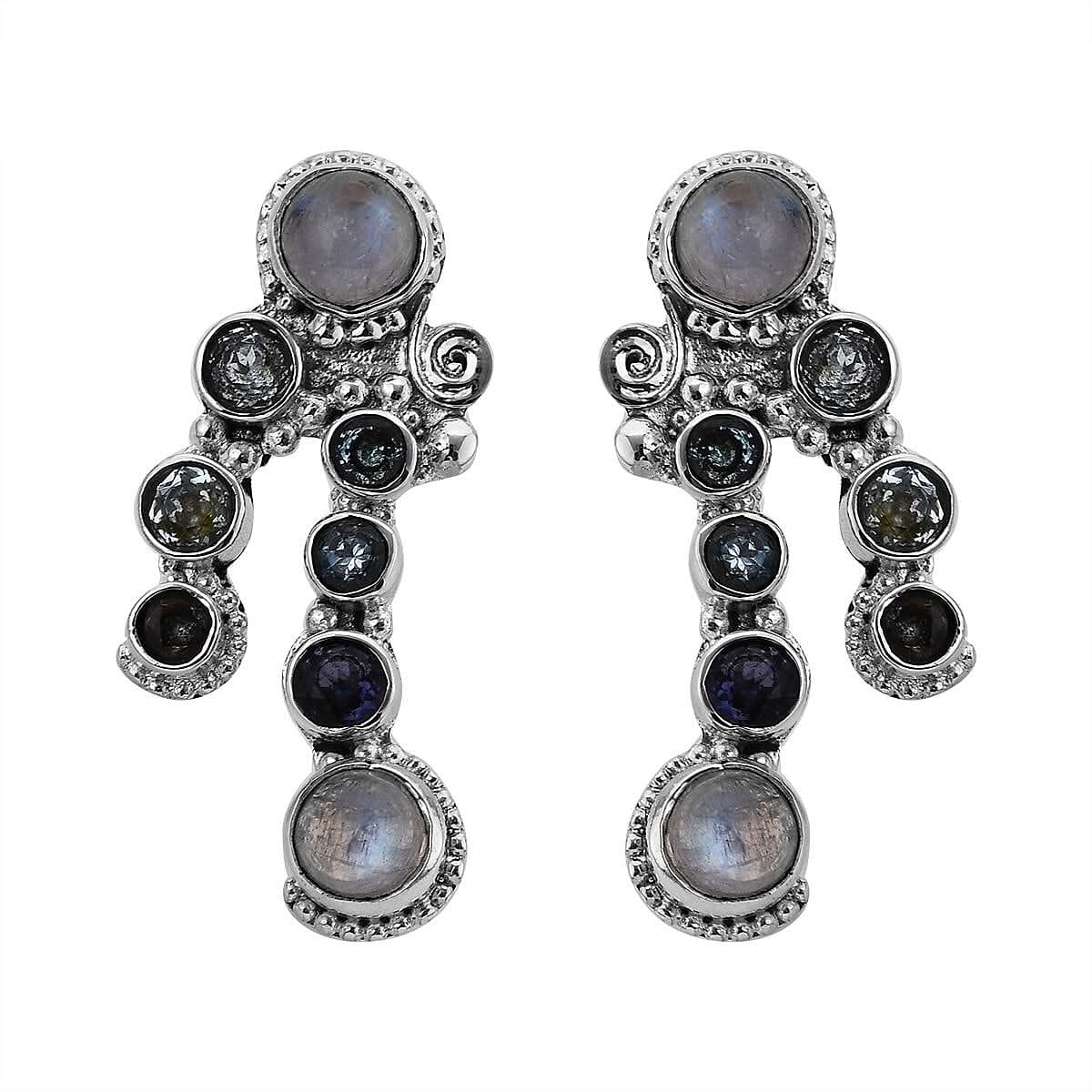 Sajen Silver Rainbow Moonstone and Multi Gemstone Earrings in Sterling Silver 6.70 ctw