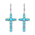 Sleeping Beauty Turquoise Cross Earrings in Platinum Over Sterling Silver 3.85 ctw - Sticky add to cart bar