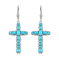 Sleeping Beauty Turquoise Cross Earrings in Platinum Over Sterling Silver 3.85 ctw