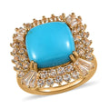 American Natural Sleeping Beauty Turquoise, White Topaz Cocktail Ring in Vermeil YG Over Sterling Silver (Size 10.0) 8.40 ctw - Sticky add to cart bar