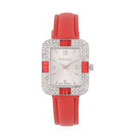 Strada White Austrian Crystal Japanese Movement Watch with White Faux Leather Strap (34mm) (6.5-8In)