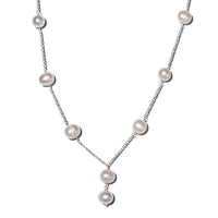 Freshwater Pearl Station Necklace 20 Inches in Sterling Silver