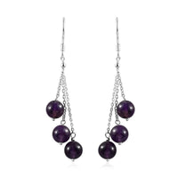 Amethyst 3 Stone Drop Earrings in Sterling Silver 28.00 ctw