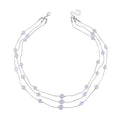White Magic Color Glass 3 Row Station Necklace 20 Inches in Silvertone - Sticky add to cart bar