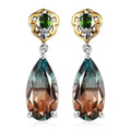 Aqua Terra Costa Quartz (Triplet) and Chrome Diopside Dangling Earrings in Vermeil YG and Platinum Over Sterling Silver 9.10 ctw - Sticky add to cart bar