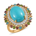 American Natural Sleeping Beauty Turquoise and Multi Gemstone Cocktail Ring in Vermeil Yellow Gold Over Sterling Silver 9.50 ctw - Sticky add to cart bar
