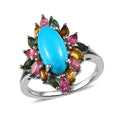 American Natural Sleeping Beauty Turquoise and Multi-Tourmaline Ring in Platinum Over Sterling Silver 3.40 ctw - Sticky add to cart bar