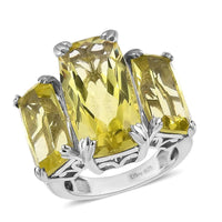 Ouro Verde Quartz 3 Stone Ring in Platinum Over Sterling Silver (Del. 5-7 Days) 19.90 ctw
