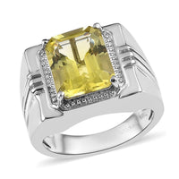Karis Ouro Verde Quartz Men's Ring in Platinum Bond 5.75 ctw