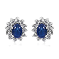 Blue Star Sapphire (DF) and White Zircon Sunburst Earrings in Platinum Over Sterling Silver 2.10 ctw - Sticky add to cart bar