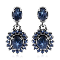 Blue Star Sapphire (DF) and Madagascar Blue Sapphire Dangle Earrings in Platinum Over Sterling Silver 4.65 ctw