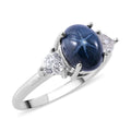 Thai Blue Star Sapphire, Natural White Zircon Ring in Platinum Over Sterling Silver (Delivery in 3-5 Business Days) 3.50 ctw - Sticky add to cart bar