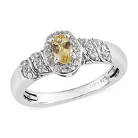 Brazilian Golden Apatite and Natural White Zircon Halo Ring in Platinum Over Sterling Silver 0.50 ctw