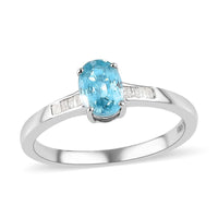 Presidential Deal Cambodian Blue Zircon, Diamond Ring in Platinum Over Sterling Silver (Size 10.0) (Delivery in 3-5 Business Days) 1.35 ctw
