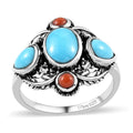 Artisan Crafted American Natural Sleeping Beauty Turquoise and Mediterranean Coral Ring in Sterling Silver 3.00 ctw - Sticky add to cart bar