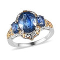 Kashmir Kyanite 3 Stone Ring in Vermeil Yellow Gold and Platinum Over Sterling Silver 5.65 ctw - Sticky add to cart bar