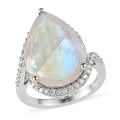 Premium Rainbow Moonstone and Moissanite Ring in Platinum Over Sterling Silver (Size 10.0) 10.75 ctw - Sticky add to cart bar
