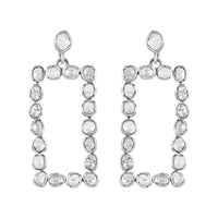 Polki Diamond Rectangular Shape Dangle Earrings in Platinum Over Sterling Silver 2.00 ctw