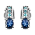 Blue Star Sapphire (DF) and Madagascar Paraiba Apatite Earrings in Platinum Over Sterling Silver 1.75 ctw - Sticky add to cart bar