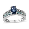 Thai Blue Star Sapphire, Madagascar Paraiba Apatite Ring in Platinum Over Sterling Silver (Size 9.0) (Delivery in 7-10 Business Days) 1.90 ctw - Sticky add to cart bar
