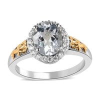 Brazilian Goshenite and Natural White Zircon Ring in Vermeil Yellow Gold and Platinum Over Sterling Silver 1.90 ctw