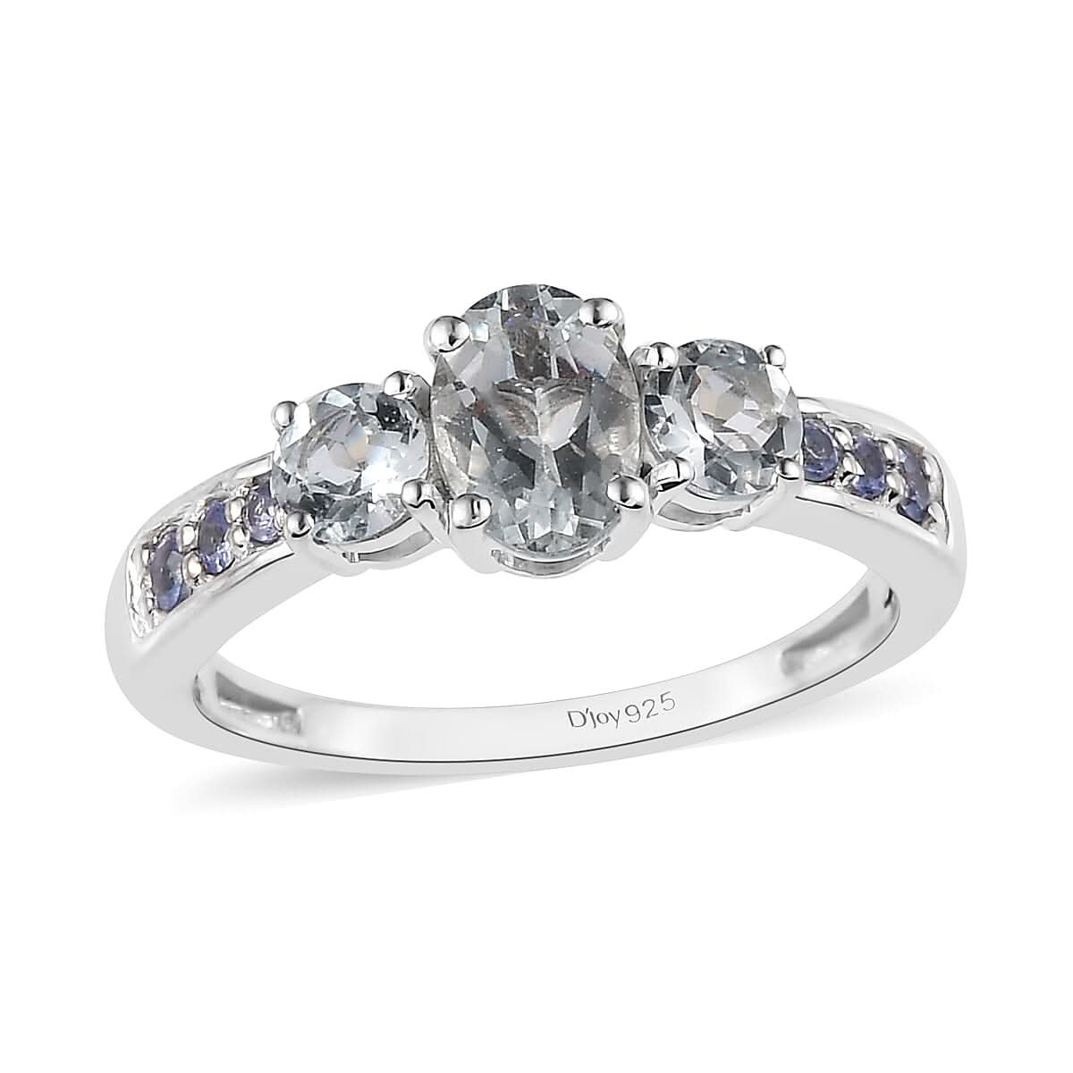 Premium Brazilian Goshenite and Tanzanite Ring in Platinum Over Sterling Silver 1.25 ctw