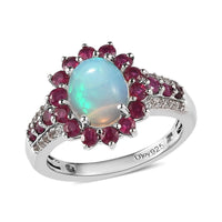 Premium Ethiopian Welo Opal and Multi Gemstone Ring in Platinum Over Sterling Silver (Size 10.0) 2.65 ctw