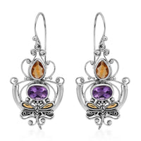 Bali Legacy Amethyst and Brazilian Citrine Dragonfly Earrings in Sterling Silver 0.65 ctw