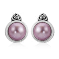 Pink Pearl Floral Framework Stud Earrings in Sterling Silver - Sticky add to cart bar