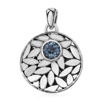 Bali Legacy Sky Blue Topaz Floral Framework Pendant in Sterling Silver 0.20 ctw