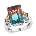 Aqua Terra Costa Quartz (Triplet) and Multi Gemstone Ring in Platinum Over Sterling Silver 8.85 ctw - Sticky add to cart bar