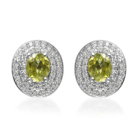 AAA Sava Sphene and White Zircon Double Halo Stud Earrings in Platinum Over Sterling Silver 1.50 ctw