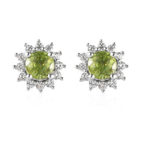 AAA Sava Sphene and White Zircon Sunburst Stud Earrings in Platinum Over Sterling Silver 0.90 ctw
