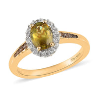 AAA Sava Sphene, Natural White Zircon and Coffee Zircon Halo Ring in Vermeil Yellow Gold Over Sterling Silver (Size 10.0) 1.35 ctw