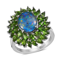 TLV Boulder Opal Triplet, Multi Gemstone Cocktail Ring in Platinum Over Sterling Silver (Size 10.0) 5.00 ctw