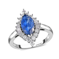 Kashmir Kyanite and Moissanite Halo Ring in Platinum Over Sterling Silver 3.25 ctw