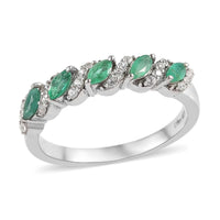 Ethiopian Emerald and Natural White Zircon Ring in Platinum Over Sterling Silver 0.85 ctw