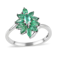 Ethiopian Emerald Floral Ring in Platinum Over Sterling Silver 0.85 ctw