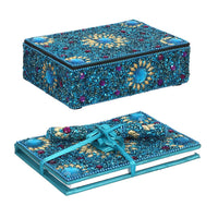 Blue Beaded Box with Paper Diary & Pen (6.5""x4.5")