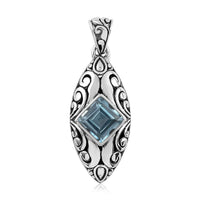 Bali Legacy Sky Blue Topaz Floral Framework Pendant in Sterling Silver 0.65 ctw