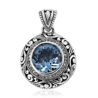 Bali Legacy Sky Blue Topaz and White Topaz Floral Framework Pendant in Sterling Silver 1.25 ctw