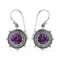Bali Legacy Amethyst and Simulated Diamond Sun Star Earrings in Sterling Silver 1.40 ctw
