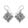 Bali Legacy Blue Topaz and Simulated Diamond Floral Earrings in Sterling Silver 0.90 ctw - Sticky add to cart bar