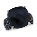 Checkerboard Cut Natural Thai Black Spinel Ring in Platinum Over Sterling Silver 14.00 ctw - Sticky add to cart bar