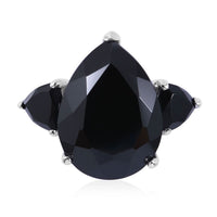 Natural Thai Black Spinel Trilogy Ring in Platinum Over Sterling Silver 22.60 ctw