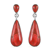 SANTA FE Style Plum Coral Dangle Earrings in Sterling Silver 2.40 ctw