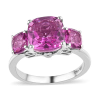 African Lilac Quartz (Triplet) 3 Stone Ring in Platinum Over Sterling Silver 4.25 ctw
